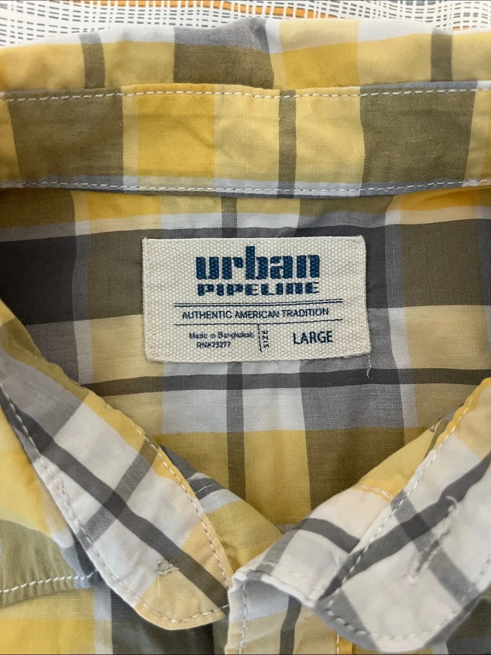 urban pipeline Yellow and Gray Plaid Short-Sleeve Button-Up Shirt kids large